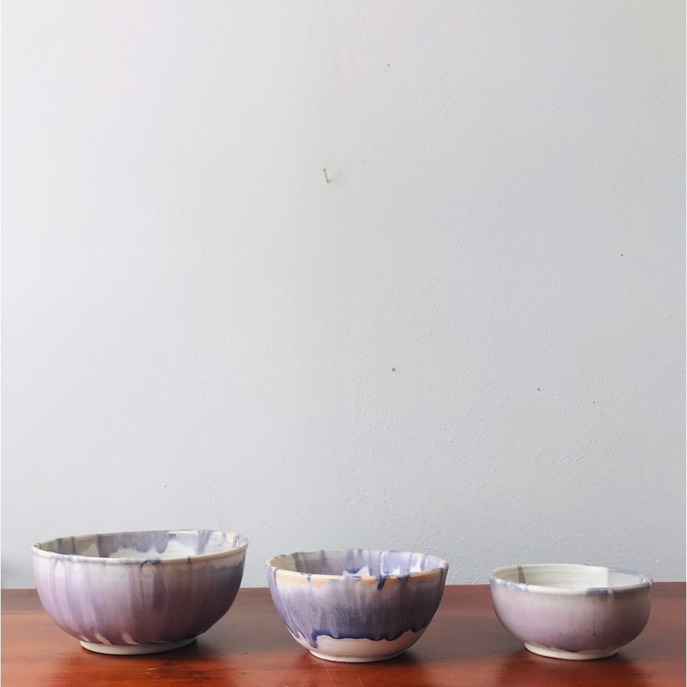 Trio of nesting Signed studio pottery Marion Dalton bowls